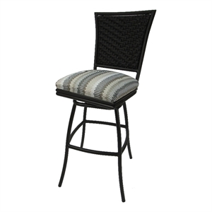 In/Outdoor 30&quot Bar Stool Erin without Arms - Linen Sun Stripe Fabric-Brown Frame