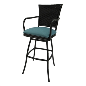 Outdoor/Indoor Counter 26&quot Kitchen Bar Stool - Brown Frame - Aqua Blue Linen