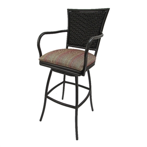 Indoor/Outdoor Counter 26&quot Kitchen Bar Stool - Brown Frame - Red Striped
