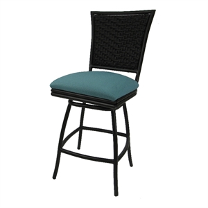 Outdoor/Indoor Counter 26&quot Bar Stool without Arms -Aqua Linen Fabric-Brown Frame