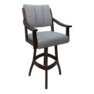 Casa Counter 26&quot Solid Swivel Wood Bar Stool -Hemsath Slate Fabric - Brown Honey