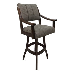Casa 30&quot Solid Swivel Wood Bar Stool - Plumley Cocoa Fabric - Brown Honey