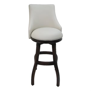 Swivel Wood Bar Stool Counter 26&quot - Ocean Beige Vinyl - Dark Walnut