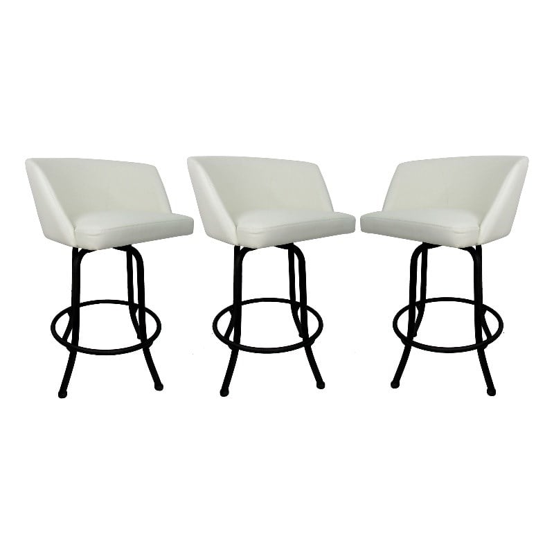 Tobias Designs Swivel Extra Tall Vinyl & Metal Bar Stool Black/White Set of 3