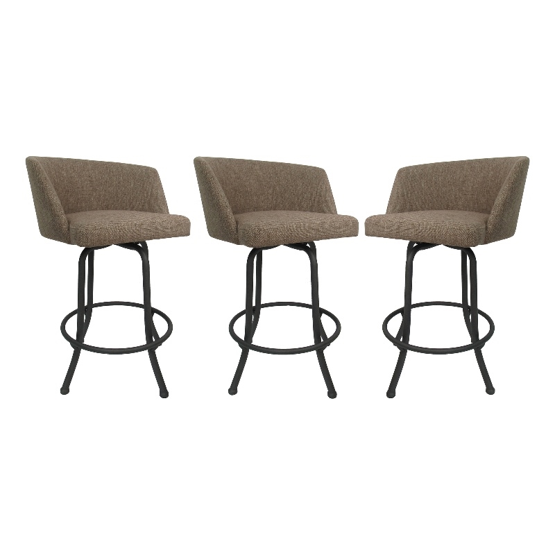 Tobias Designs Swivel Extra Tall Fabric & Metal Bar Stool Beige/Grey Set of 3