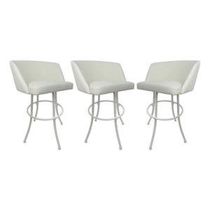 Tobias Designs Swivel Extra Tall Vinyl & Metal Bar Stool White Set of 3