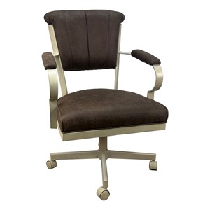 Tobias Designs Swivel Fabric & Metal Caster Dining Chair in Whiskey/Beige