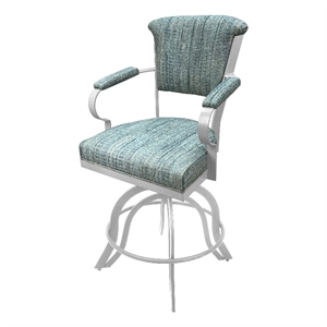 Tobias Designs Miami 30&quotH Fabric & Metal Bar Stools on A Base in Green/White