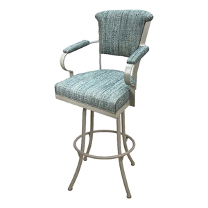 Tobias Designs Miami 34&quotH Fabric/Metal Bar Stools in Watusi Aquatint/Beige