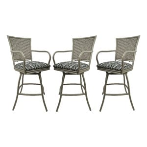 Set of 3 Erin - Outdoor Indoor 34&quot Swivel Bar Stool - Simi Soft Grey on Beige