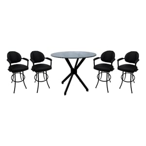Crackle Glass Metal Pub Set - 30&quot Swivel Bar Stools M-70 - Black Vinyl - Black
