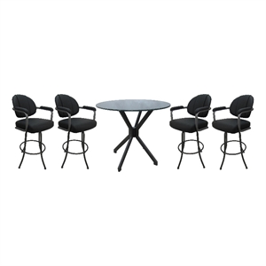 Crackle Glass Metal Pub Set - 30&quot Swivel Bar Stools M-70 - Black Vinyl - Grey