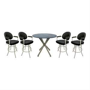 Crackle Glass Metal Pub Set - 30&quot Swivel Bar Stools M-70 - Black Vinyl - Beige