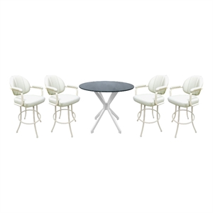 Crackle Glass Metal Pub Set - 30&quot Swivel Bar Stools M-70 - White Vinyl - White