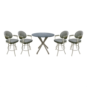 Crackle Glass Metal Pub Set - 30&quot Swivel Bar Stools M-70 - Grey Vinyl - Beige