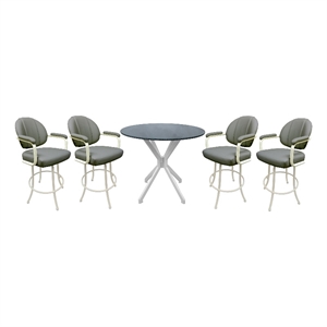 Crackle Glass Metal Pub Set - 30&quot Swivel Bar Stools M-70 - Grey Vinyl - White