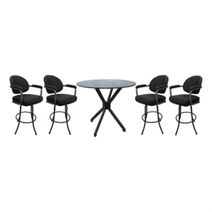 Crackle Glass Metal Pub Set 26&quot Swivel Counter Stools M-70 Black Vinyl - Grey