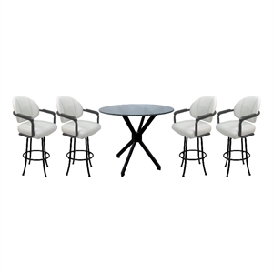 Crackle Glass Metal Pub Set 26&quot Swivel Counter Stools M-70 White Vinyl - Black