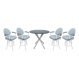 Crackle Glass Metal Pub Set 26&quot Swivel Counter Stools M-70 Watusi Aqua White