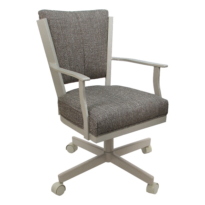 Montana Swivel Metal Dining Caster Chair -Plumley Cocoa Brown Fabric-Beige Frame