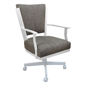 Montana Swivel Metal Dining Caster Chair -Plumley Cocoa Brown Fabric-White Frame