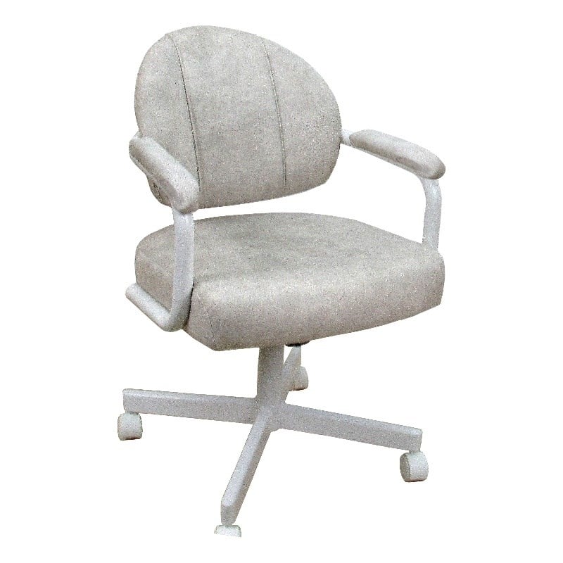 M-70 Swivel Metal Dining Caster Chair - Outlier Stucco Beige Fabric -White Frame