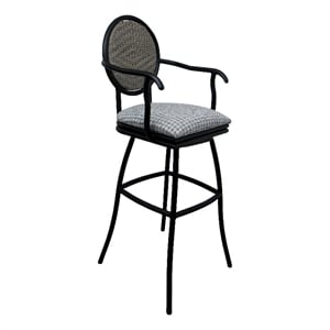 Outdoor Patio Swivel Extra Tall 34&quot Bar Stool - Adelle - Coco Taupe- black metal