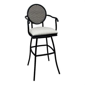 Outdoor Patio Swivel Extra Tall 34&quot Bar Stool -Adelle- Valley Linen- black frame