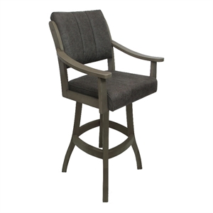 Solid Wood Bar Stool Casa 30&quot Seat - NW Elk Charcoal Fabric - Asian Gray Wood