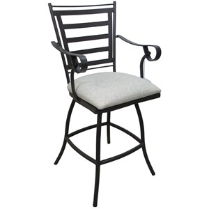 Jenna Outdoor/Indoor Bar Stool 30&quot Arms - Cream on Dark Nut Frame