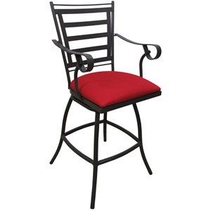 Jenna Outdoor/Indoor Extra Tall Bar Stool 35&quot Arms - Red Linen on Dark Nut