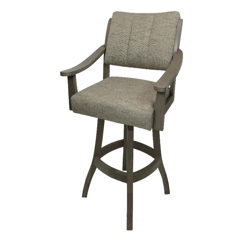 Extra Tall Solid Wood Bar Stool Casa - Driftwood Beige Fabric - Asian Gray Wood