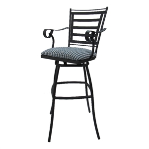 Jenna Counter 26&quot Outdoor/Indoor Swivel Bar Stool in Blue Fabric - Black Frame