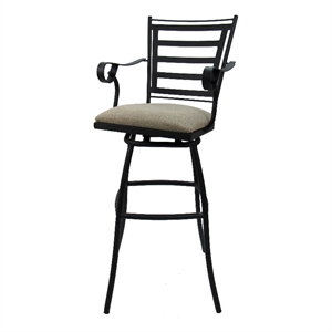 Jenna Counter 26&quot Outdoor/Indoor Swivel Bar Stool in Tan Fabric on Black Frame