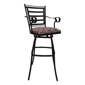 Jenna Counter 26&quot Outdoor/Indoor Swivel Bar Stool in Red Fabric on Black Frame