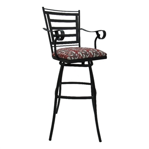 Jenna 30&quot Outdoor/Indoor Swivel Metal Bar Stool in Red Fabric on Black Frame