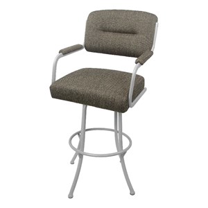 Swivel Extra Tall 34&quot Metal M-110BarStool-Plumley Cocoa Brown Fabric-White Frame