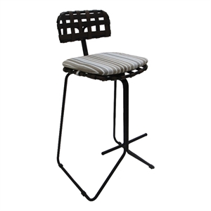 Outdoor/Indoor Metal Bar Stool 30&quot - Nikki - Beige Striped Fabric - Black Frame
