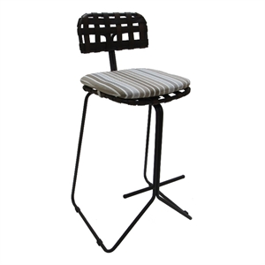 Outdoor/Indoor Metal Bar Stool 30&quot - Nikki - Beige Striped Fabric- Gray Frame