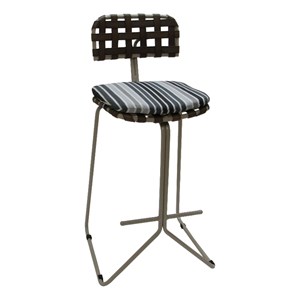 Outdoor/Indoor Metal Bar Stool 30&quot - Nikki - Gray Striped Fabric - Beige Frame