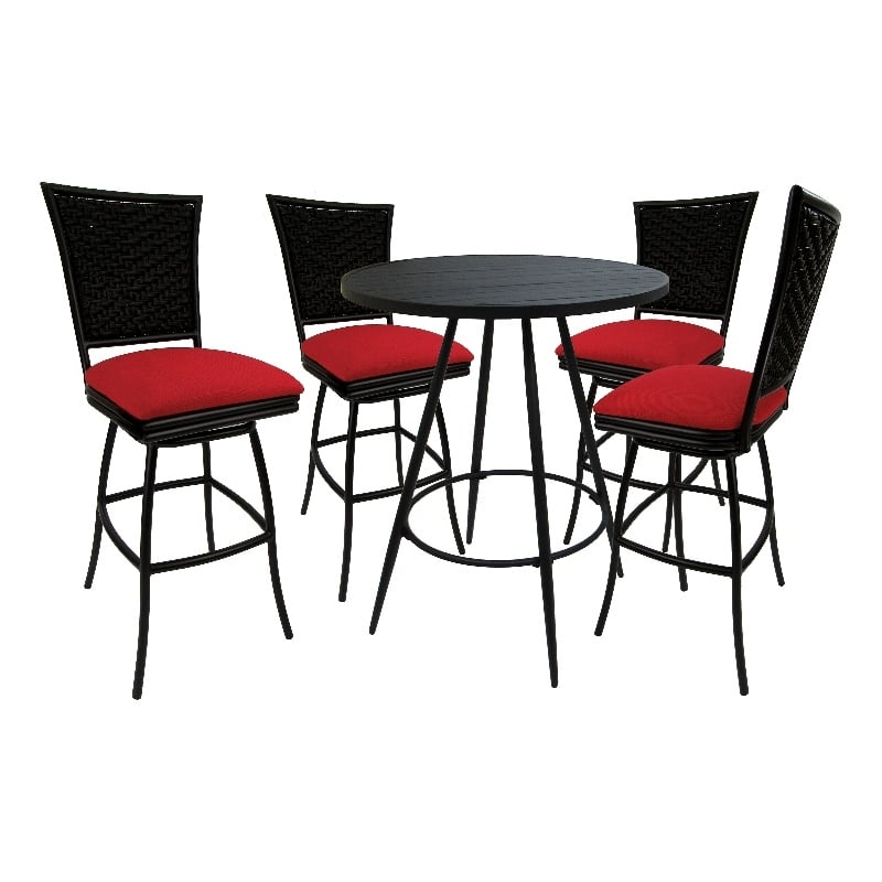 Tobias Designs Erin 5-Piece Outdoor/Indoor Fabric Pub Set in Red and Black