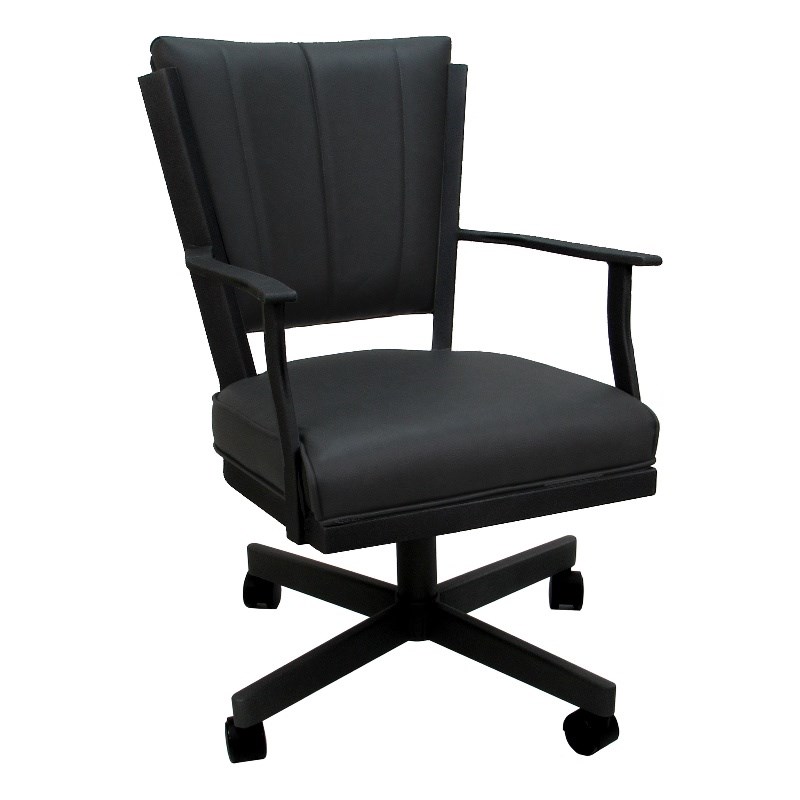 Montana Swivel Metal Dining Caster Chair - Gray Vinyl - Black Frame