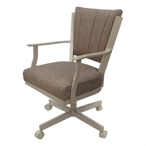 Montana Swivel Metal Dining Caster Chair - Basin Beige Fabric - Beige Frame