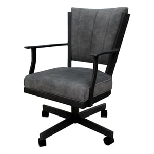 Montana Swivel Metal Dining CasterChair-Outlier Charcoal Gray Fabric-Black Frame