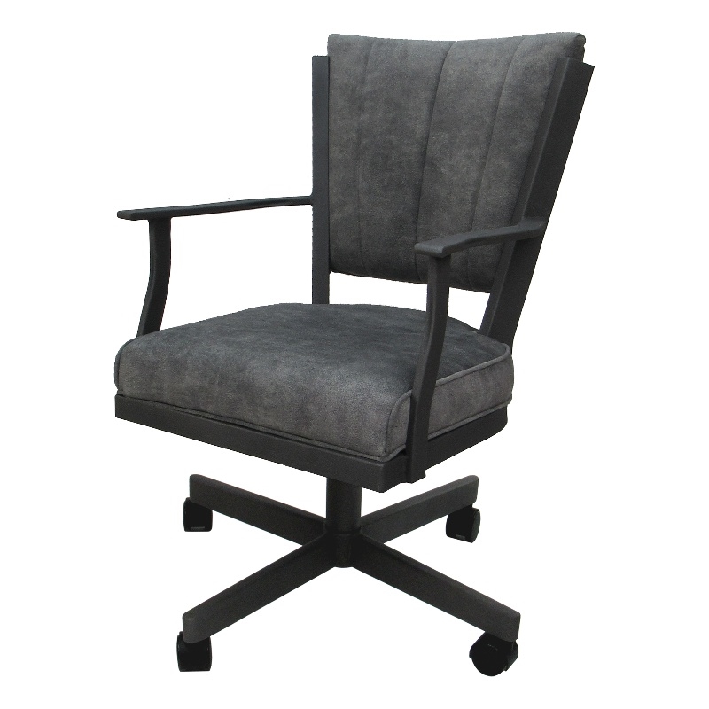 Montana Swivel Metal Dining Caster Chair-Outlier Charcoal Gray Fabric-Gray Frame