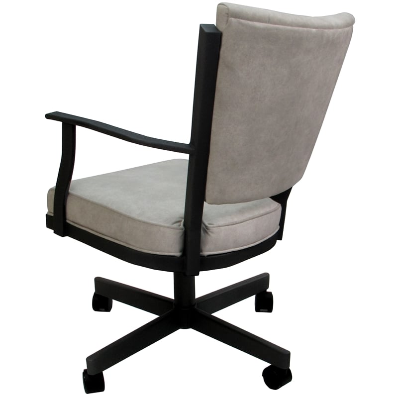 Montana Swivel Metal Dining Caster Chair-Outlier Stucco Beige Fabric-Black Frame