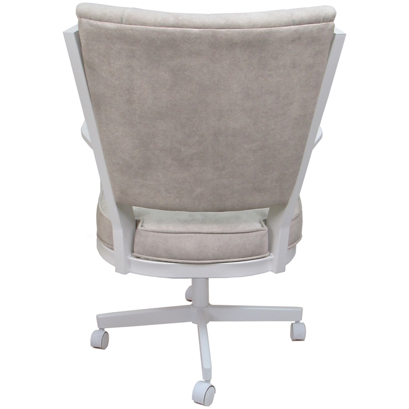 Montana Swivel Metal Dining Caster Chair-Outlier Stucco Beige Fabric-White Frame