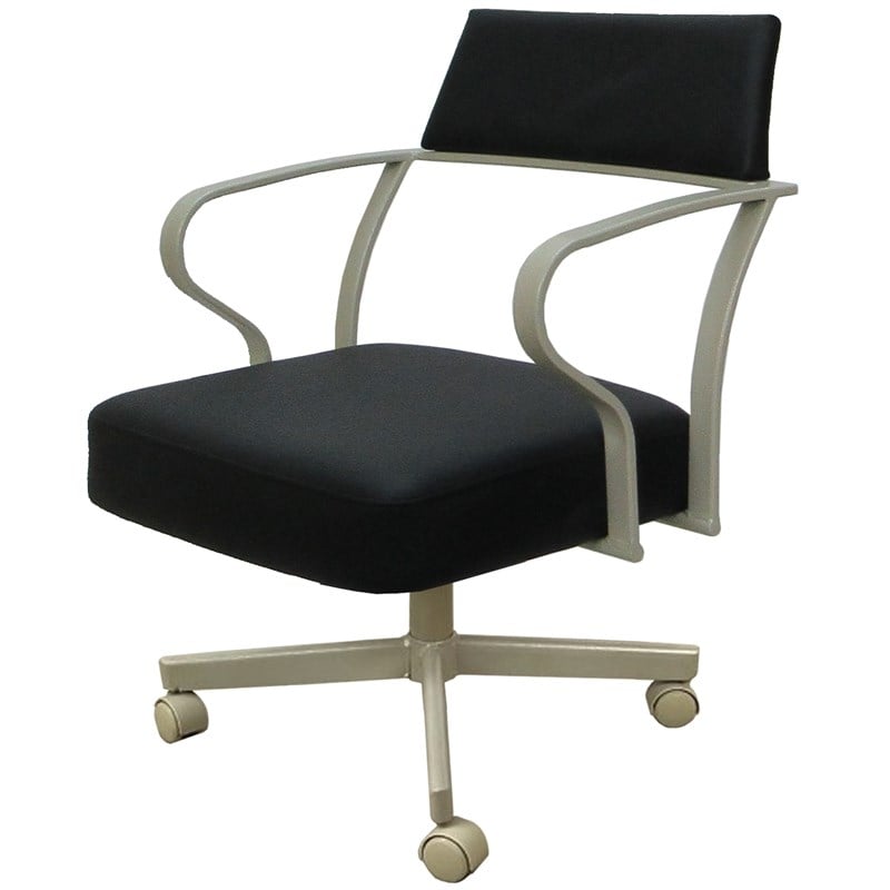 Carolina Swivel Tilt Metal Dining Caster Chair - Black Vinyl - Beige frame