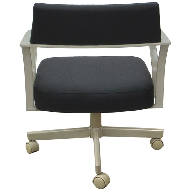 Carolina Swivel Tilt Metal Dining Caster Chair - Black Vinyl - Beige frame