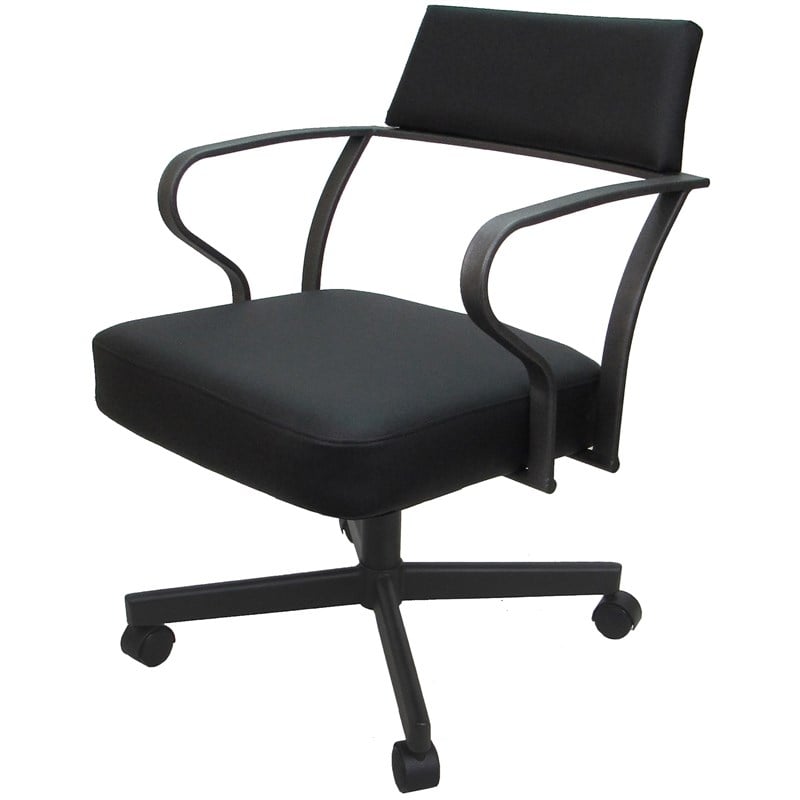 Carolina Swivel Tilt Metal Dining Caster Chair - Black  vinyl- Gray metal  frame